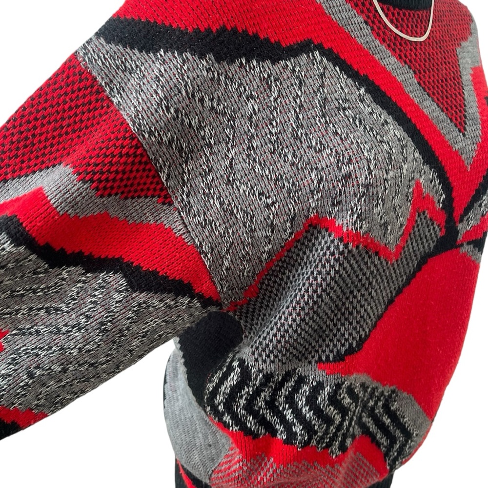 Vintage 80s Sears abstract acrylic crewneck sweater red black gray - Picture 11 of 15